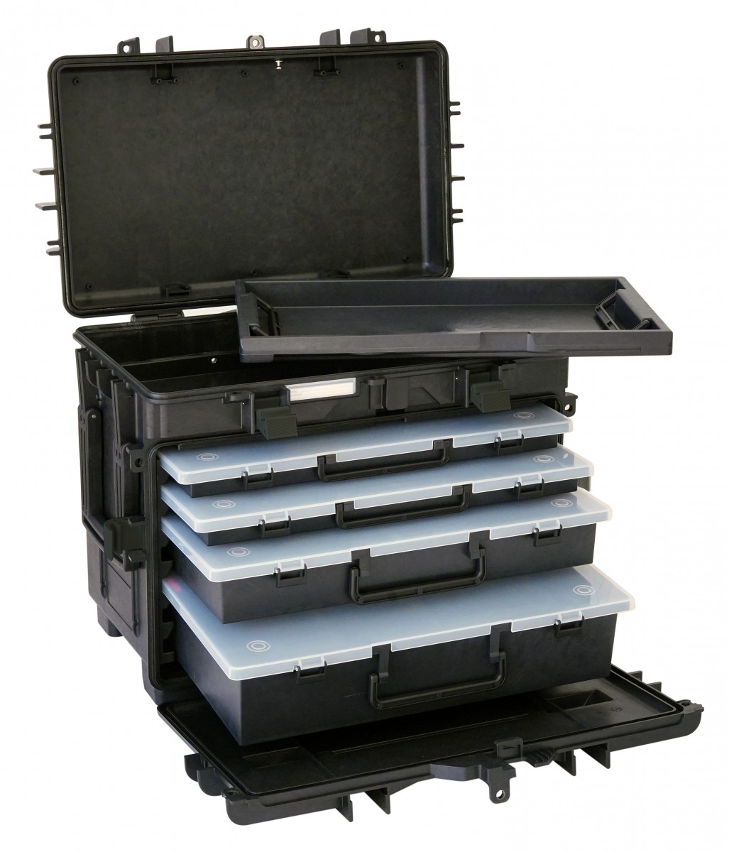 Open tool box with drawers by Explorer Cases